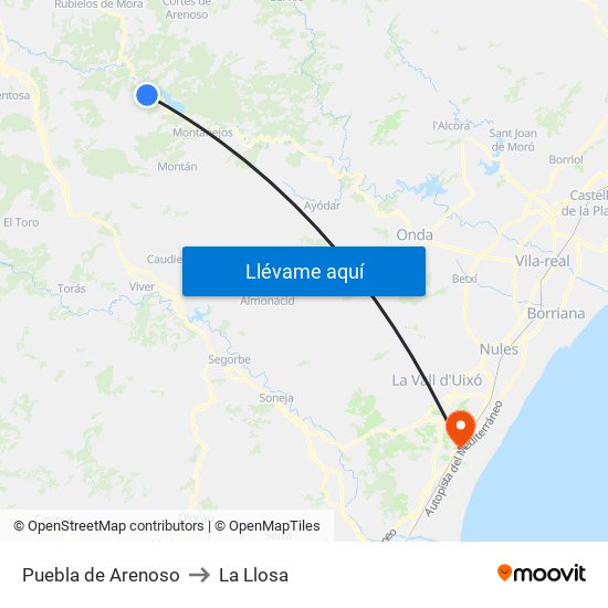 Puebla de Arenoso to La Llosa map