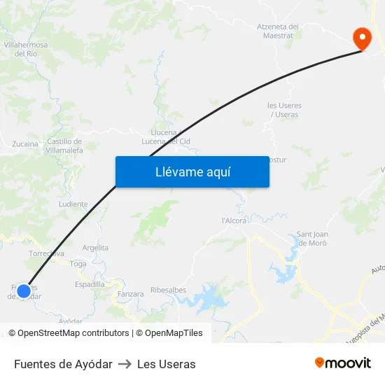 Fuentes de Ayódar to Les Useras map