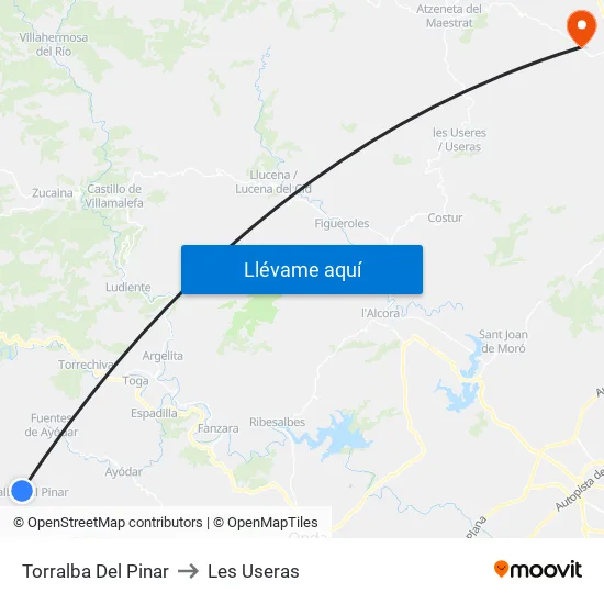 Torralba Del Pinar to Les Useras map
