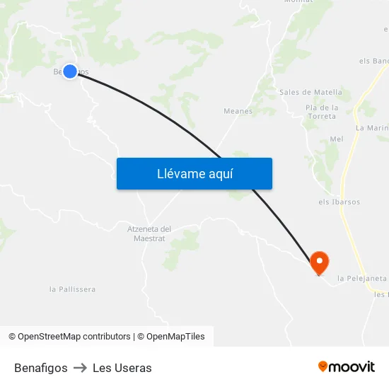 Benafigos to Les Useras map
