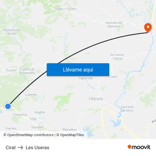 Cirat to Les Useras map
