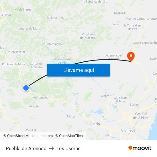 Puebla de Arenoso to Les Useras map