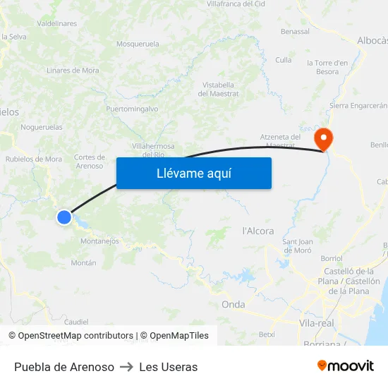 Puebla de Arenoso to Les Useras map