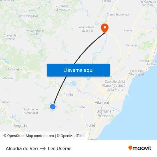 Alcudia de Veo to Les Useras map