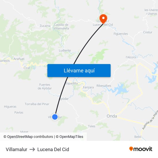 Villamalur to Lucena Del Cid map
