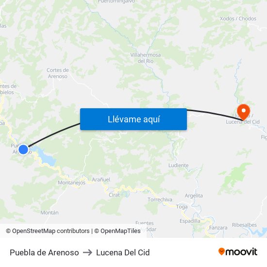 Puebla de Arenoso to Lucena Del Cid map