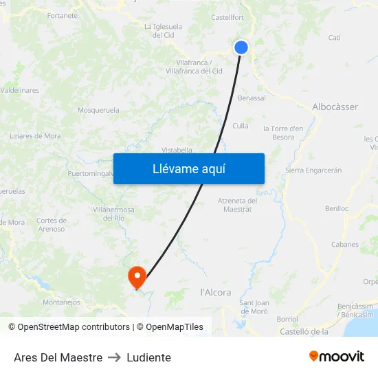 Ares Del Maestre to Ludiente map