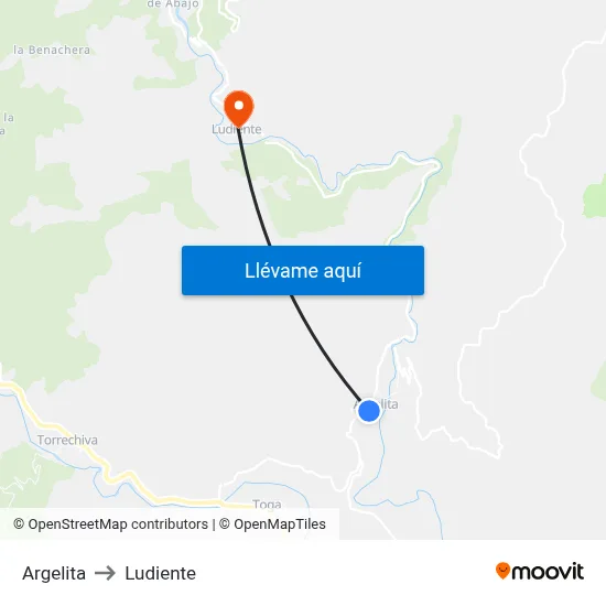 Argelita to Ludiente map