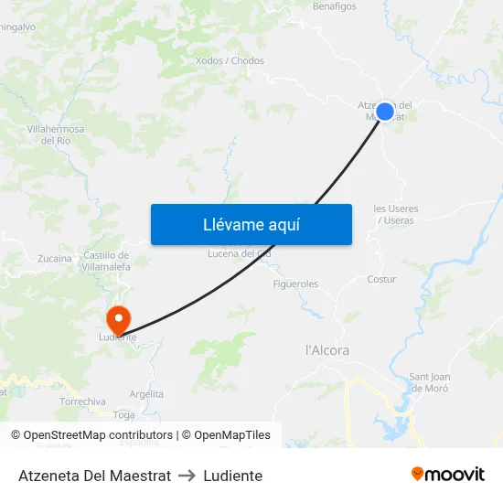 Atzeneta Del Maestrat to Ludiente map