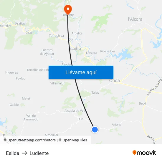Eslida to Ludiente map