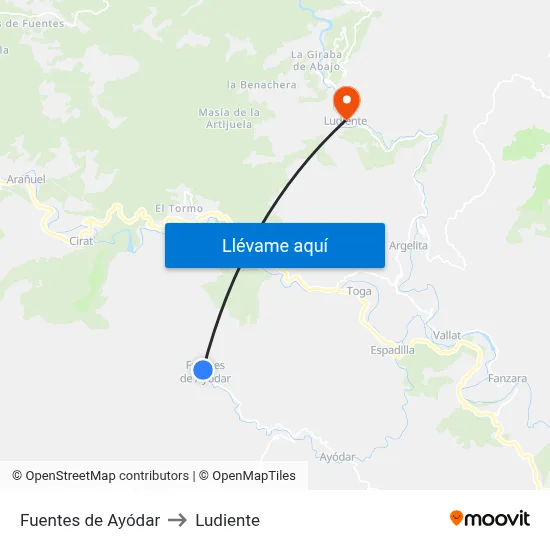 Fuentes de Ayódar to Ludiente map