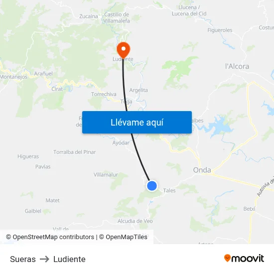Sueras to Ludiente map