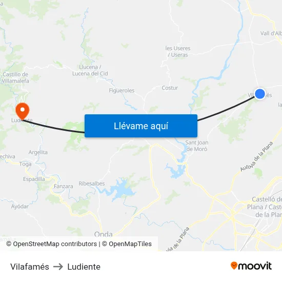 Vilafamés to Ludiente map