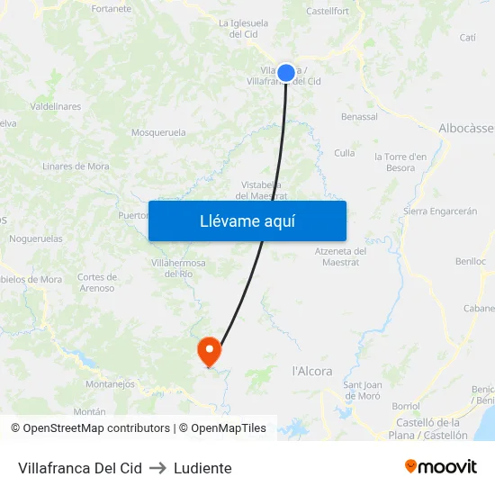 Villafranca Del Cid to Ludiente map