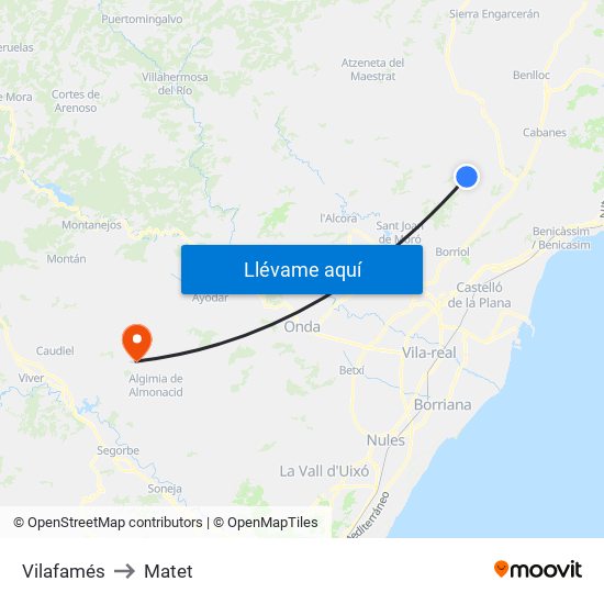 Vilafamés to Matet map