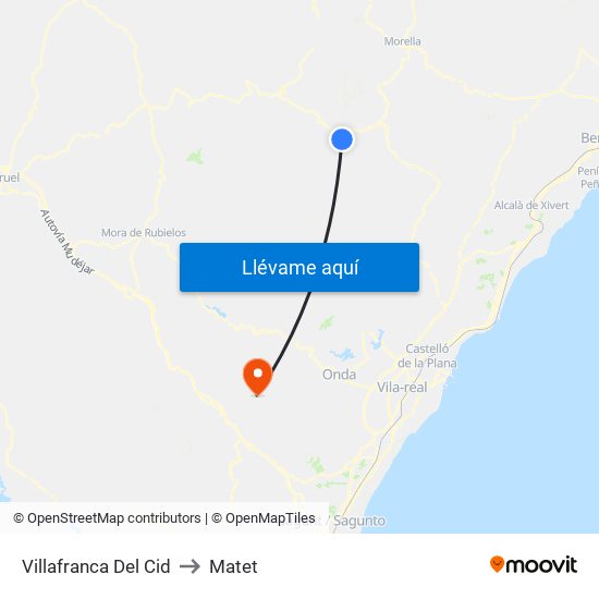 Villafranca Del Cid to Matet map