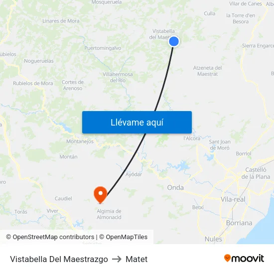 Vistabella Del Maestrazgo to Matet map