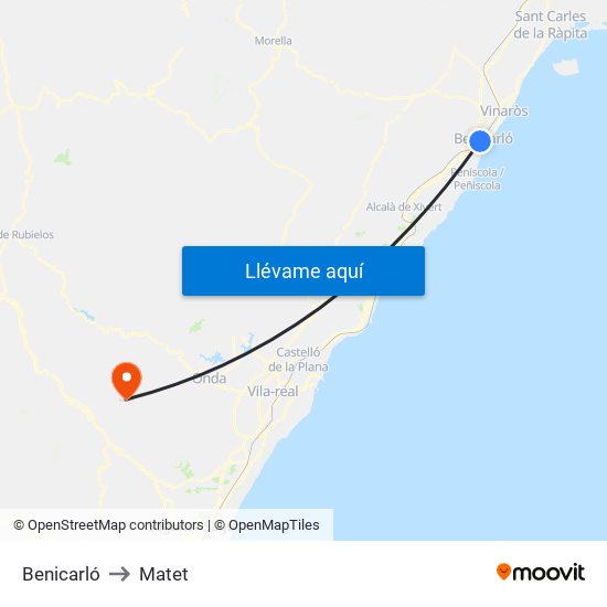 Benicarló to Matet map