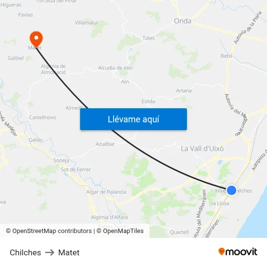 Chilches to Matet map