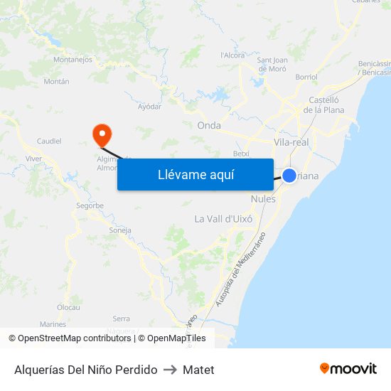 Alquerías Del Niño Perdido to Matet map