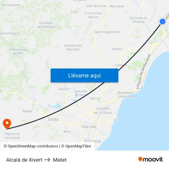 Alcalà de Xivert to Matet map