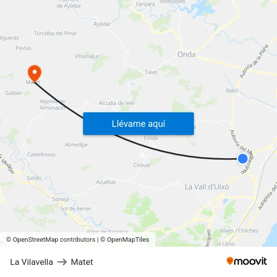La Vilavella to Matet map