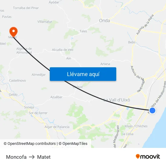 Moncofa to Matet map