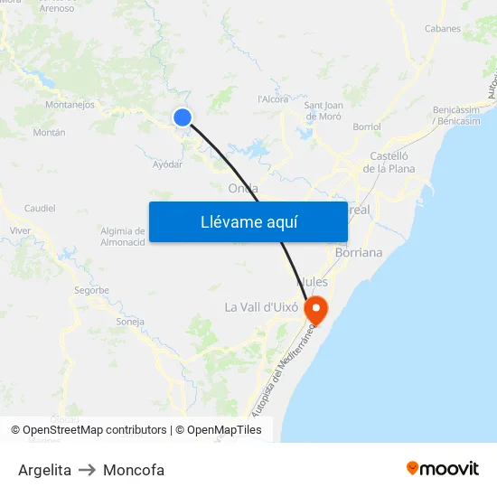 Argelita to Moncofa map