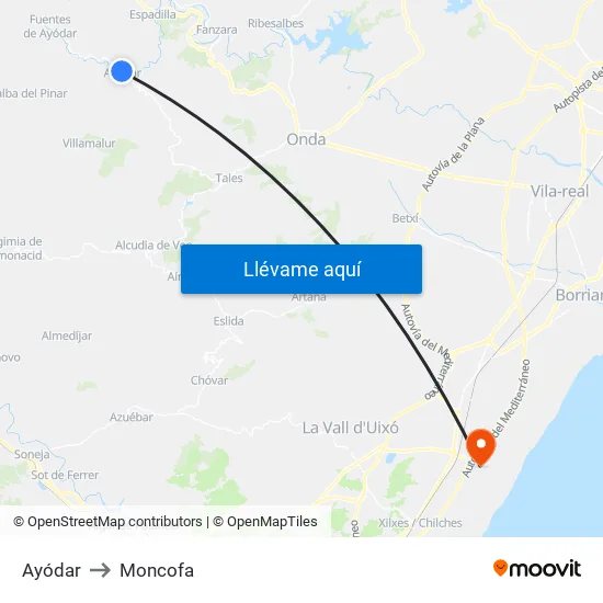 Ayódar to Moncofa map
