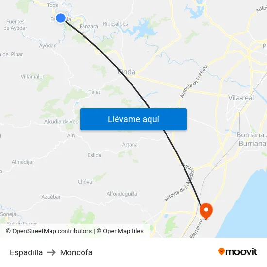 Espadilla to Moncofa map