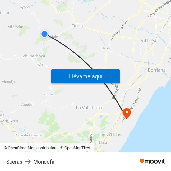 Sueras to Moncofa map
