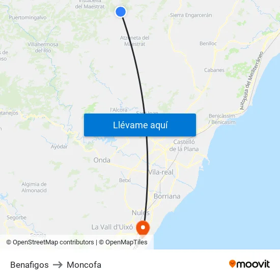 Benafigos to Moncofa map