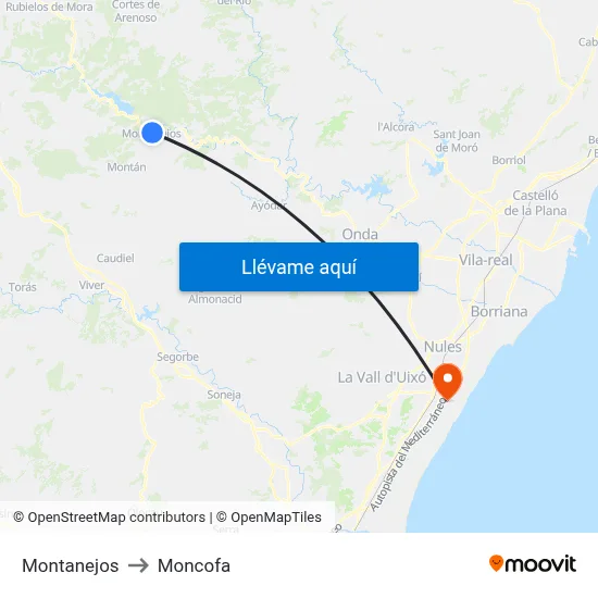Montanejos to Moncofa map