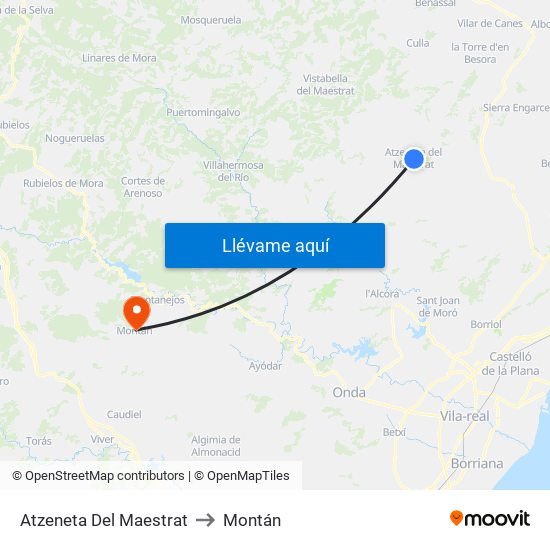 Atzeneta Del Maestrat to Montán map