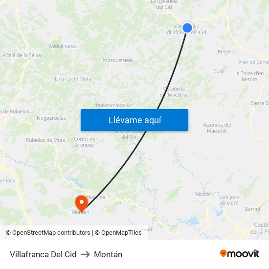 Villafranca Del Cid to Montán map