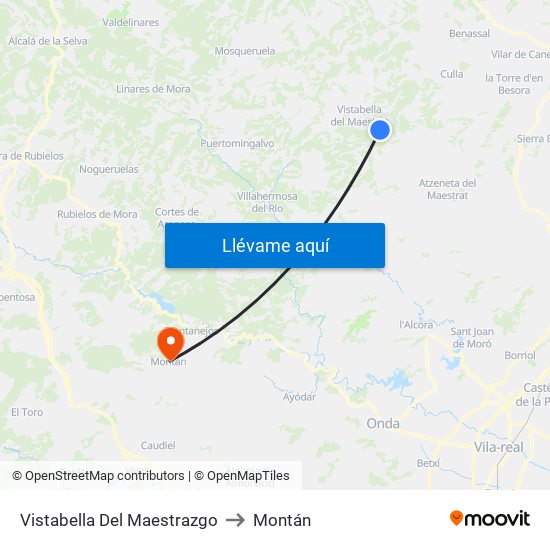 Vistabella Del Maestrazgo to Montán map