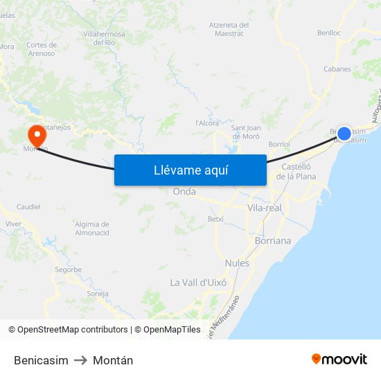 Benicasim to Montán map