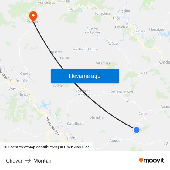 Chóvar to Montán map