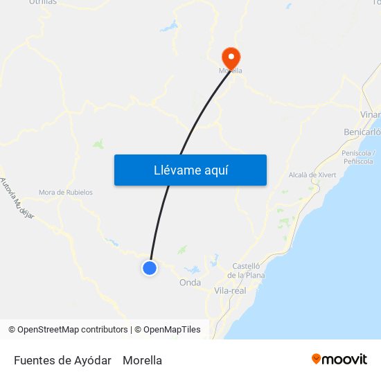 Fuentes de Ayódar to Morella map