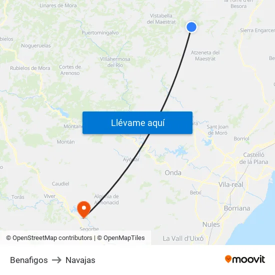 Benafigos to Navajas map