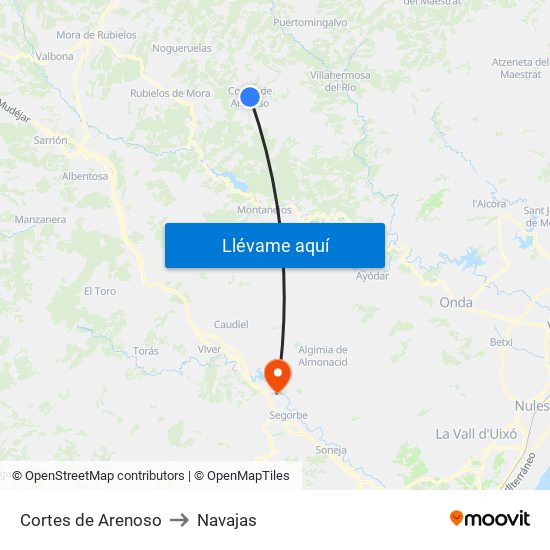Cortes de Arenoso to Navajas map