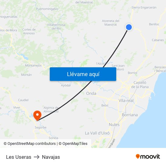 Les Useras to Navajas map