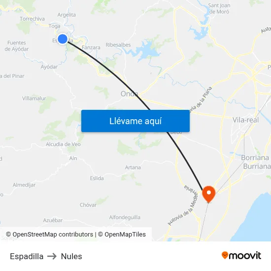Espadilla to Nules map