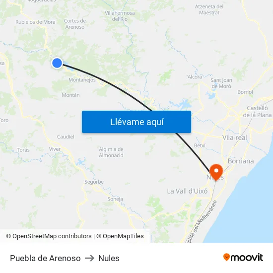 Puebla de Arenoso to Nules map