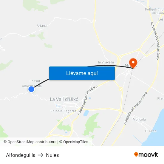Alfondeguilla to Nules map