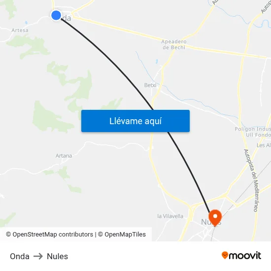 Onda to Nules map