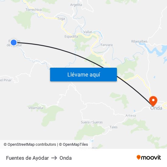 Fuentes de Ayódar to Onda map