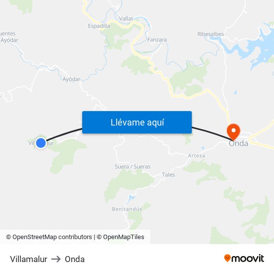 Villamalur to Onda map
