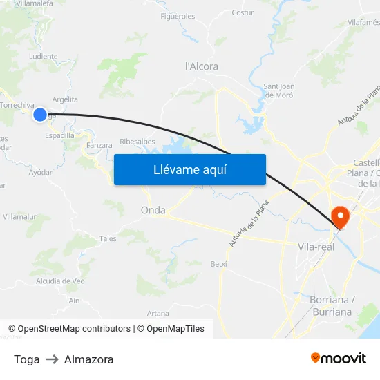 Toga to Almazora map