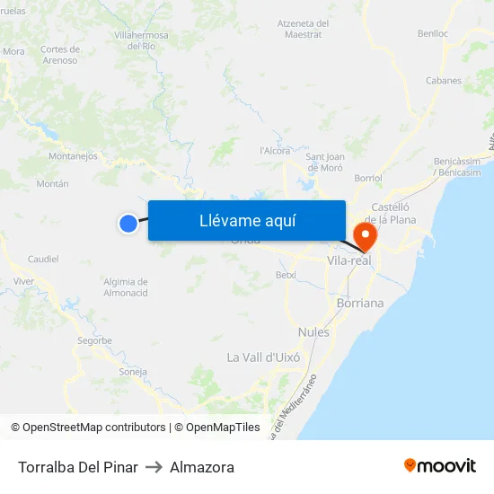 Torralba Del Pinar to Almazora map